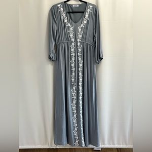 Embroidered Maxi Dress | Smoky Blue